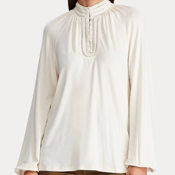 NWT: LAUREN RALPH LAUREN | Jersey Mockneck Grandmacore Blouse - Picture 2 of 4